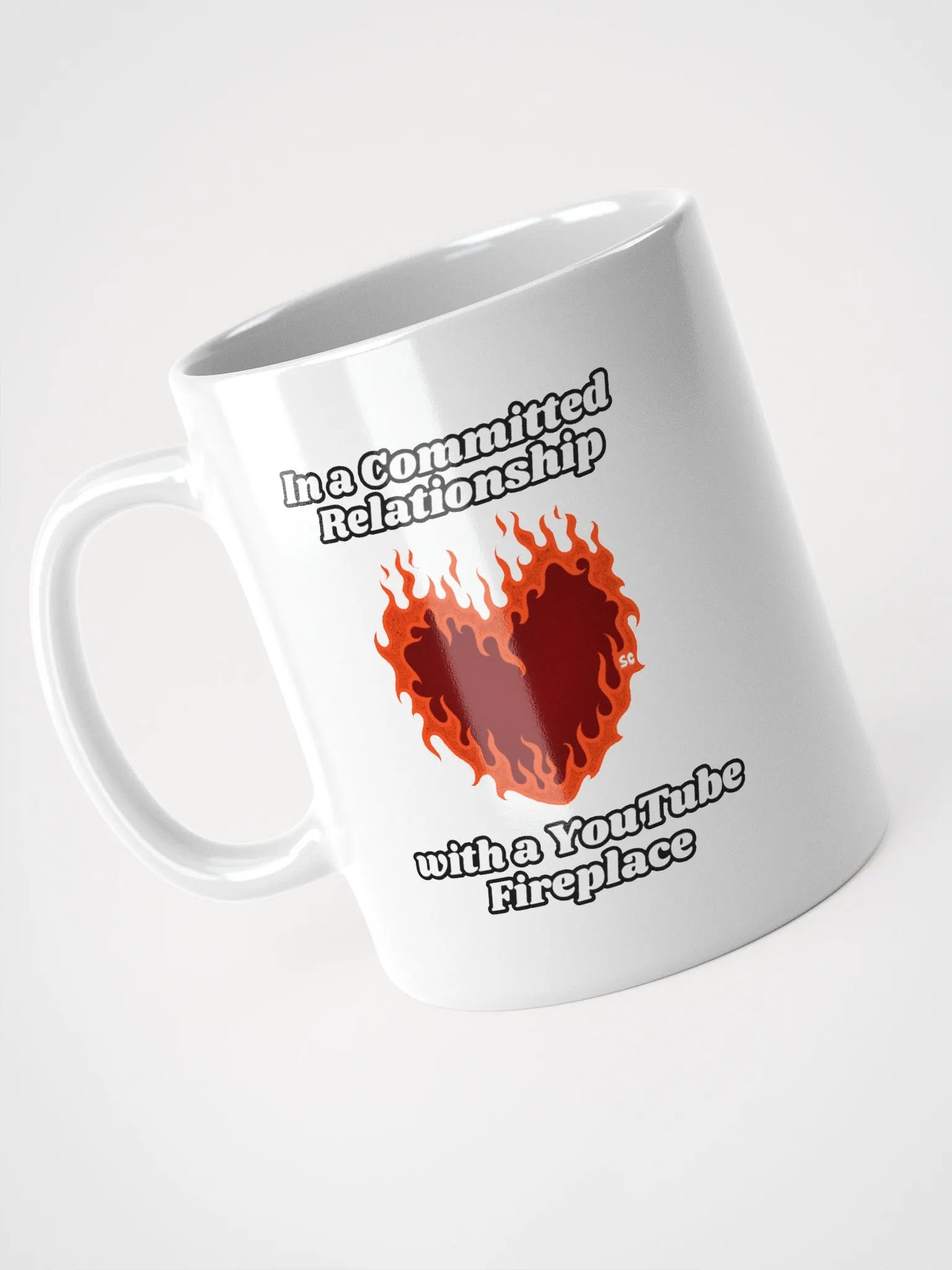 Flaming Heart - In a Committed Relationship with a YouTube Fireplace | White Glossy Mug product image (3)
