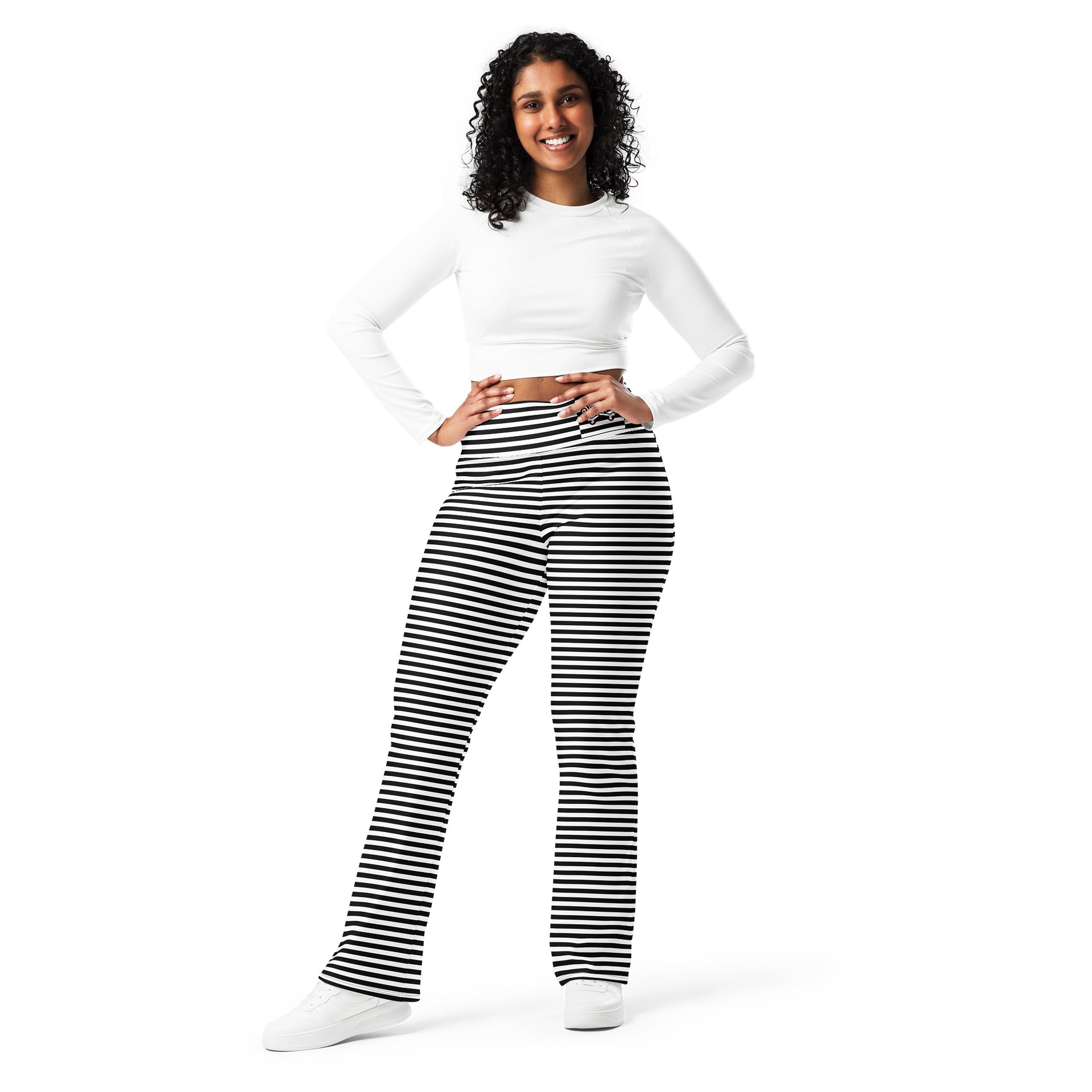 White and Blaque Stripped Kat Skull Flares product image (10)