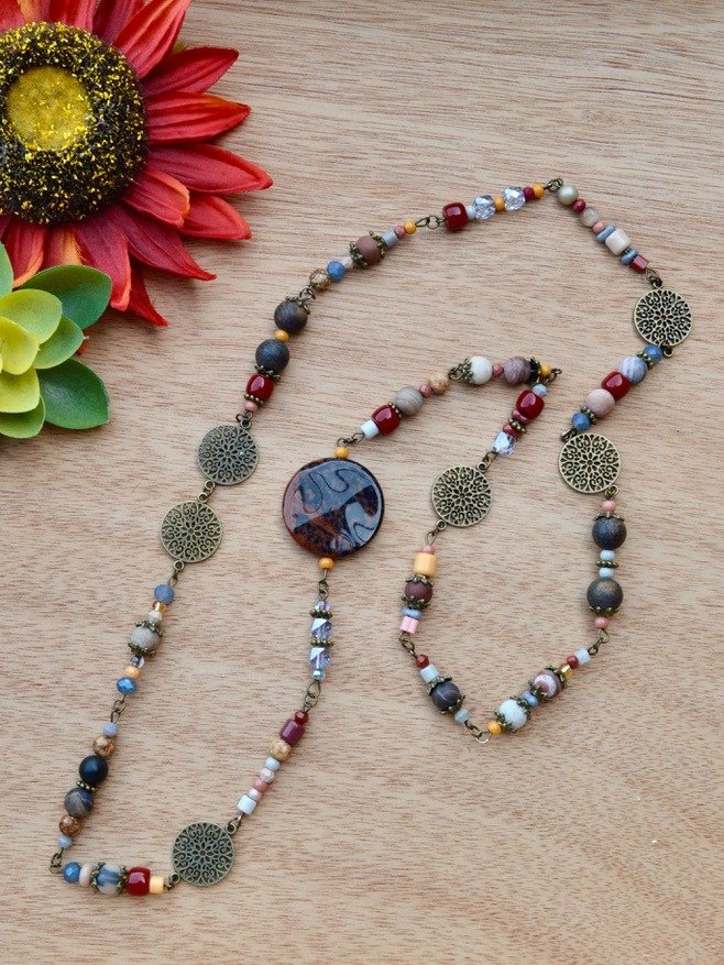 Multi Gemstone Handmade Beaded Earthy Layering Necklace With Obsidian and Agate Beads product image (1)