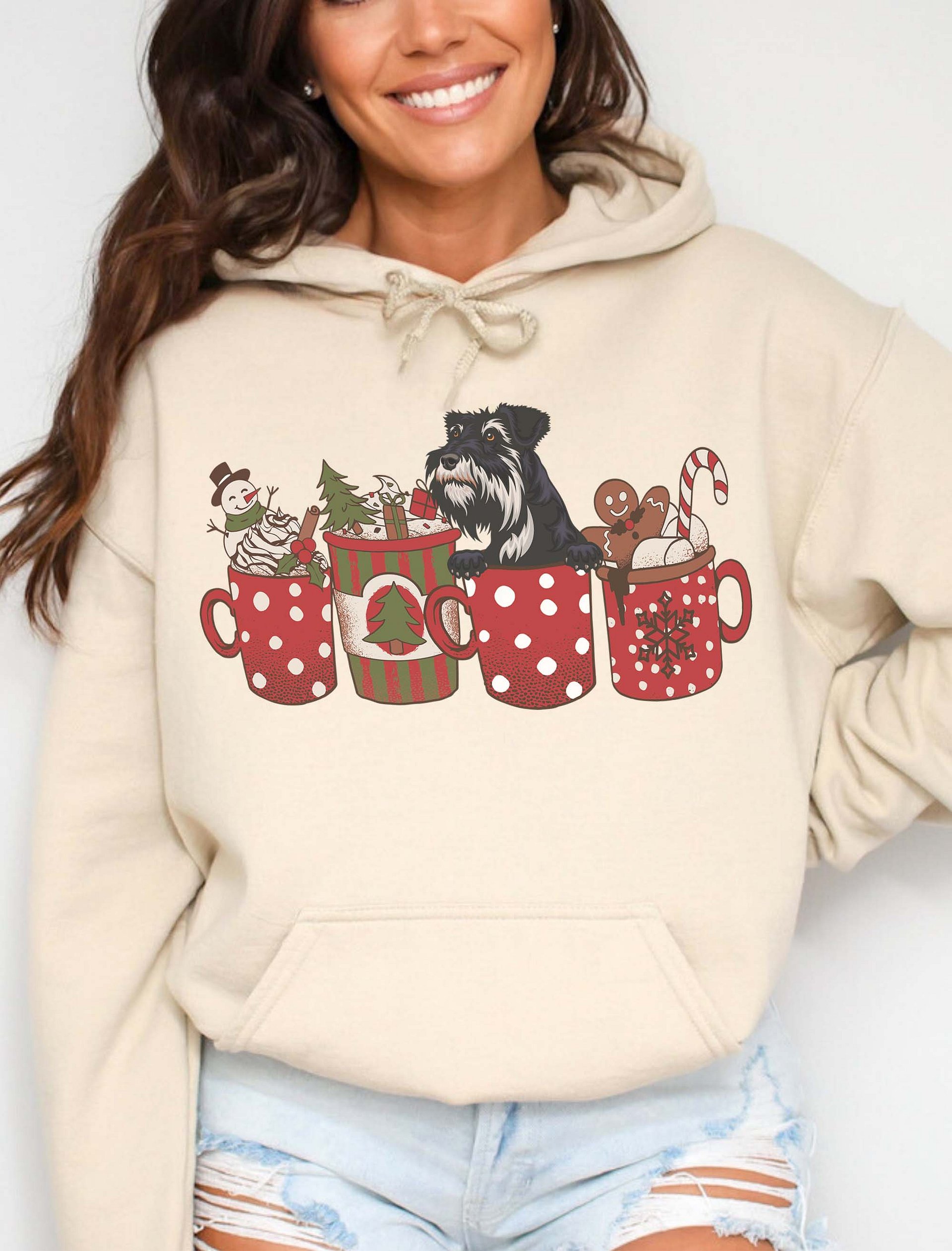 Cute Standard Schnauzer in a Christmas Cup Hooded Sweatshirt | Funny Christmas Pup in a Cup product image (16)