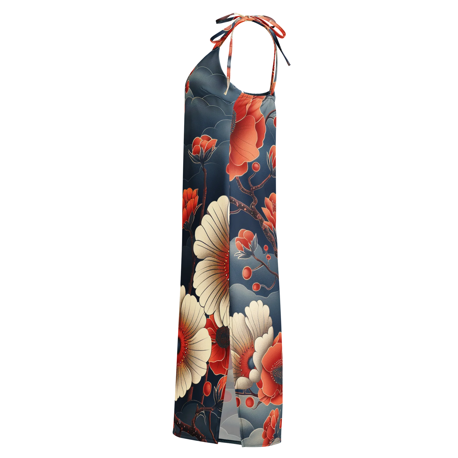 Japanese Chrysanthemum Midi Slip Dress | Vintage Kiku Chiffon Summer Dress product image (3)