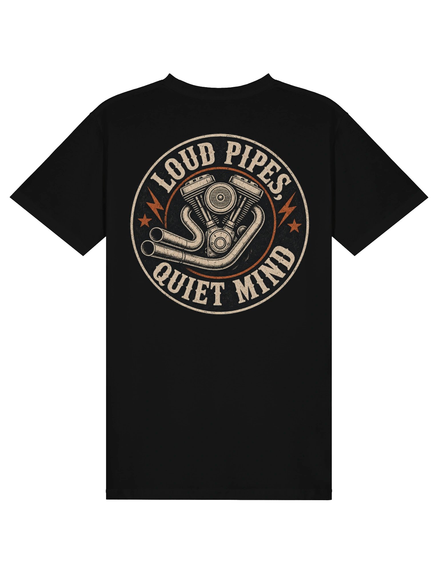 Loud Pipes, Quiet Mind — Throttle Reborn Tee product image (2)