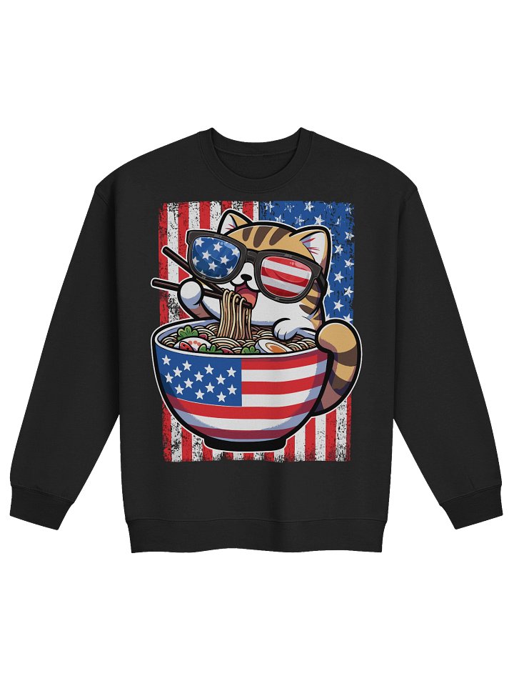 Cute Patriotic Noodle Cat Sweatshirt – Fun USA Ramen Pullover for Cat Lovers product image (1)