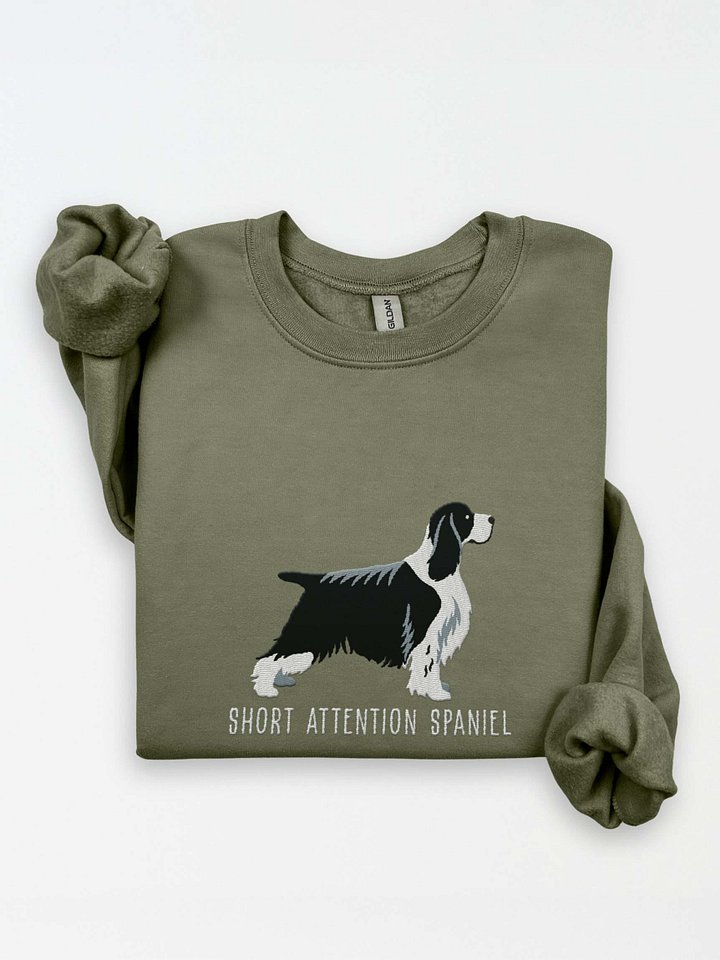 Short Attention Spaniel Sweatshirt (Embroidered) of an English Springer Spaniel(Black & White, Show Type) product image (1)