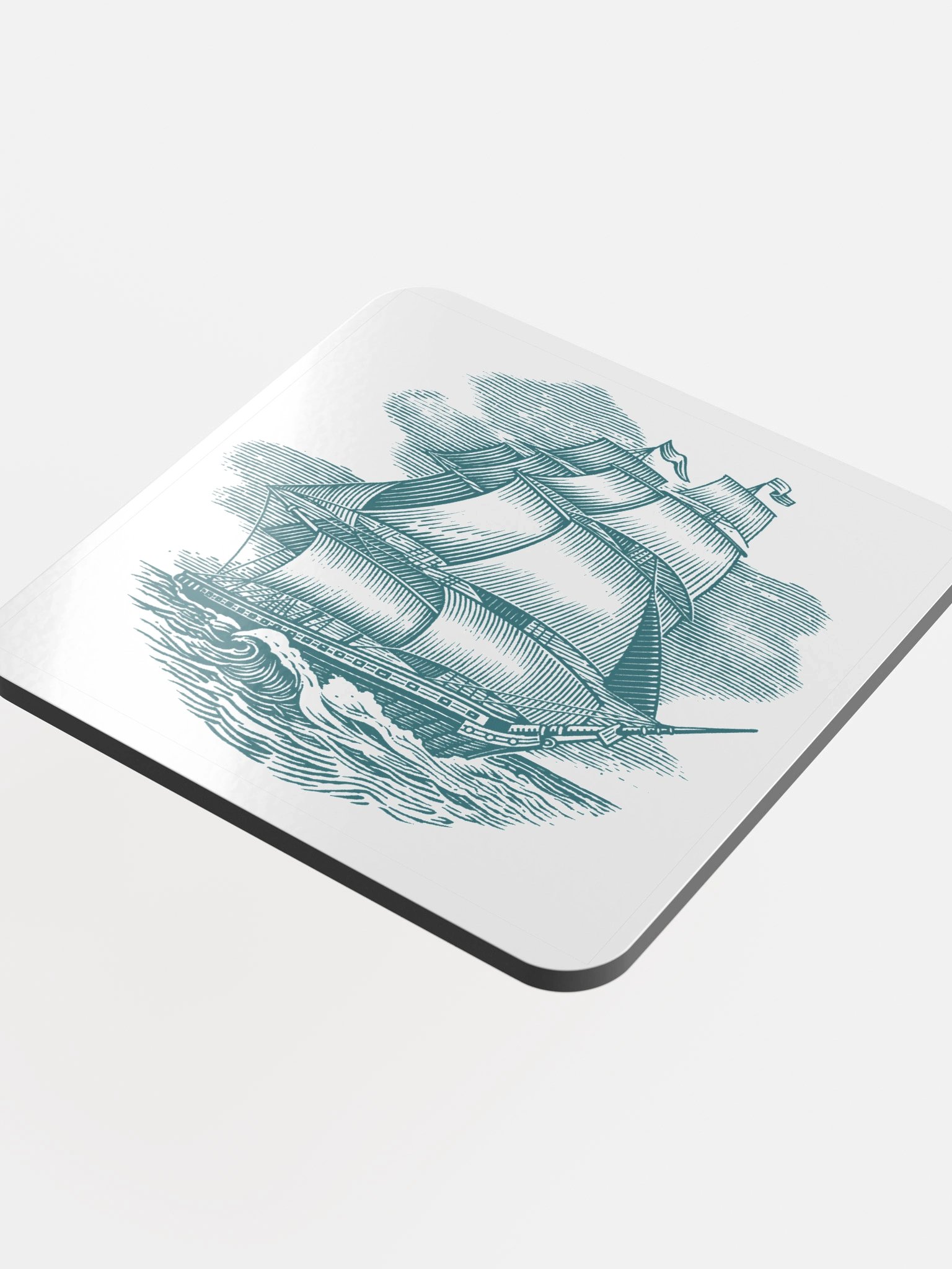 Monochrome Sailing Ship Glossed Cork Coaster product image (4)