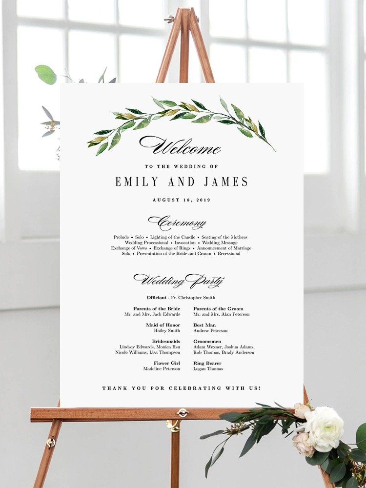 Green Foliage Wedding Program Sign Canva Template GFC product image (1)
