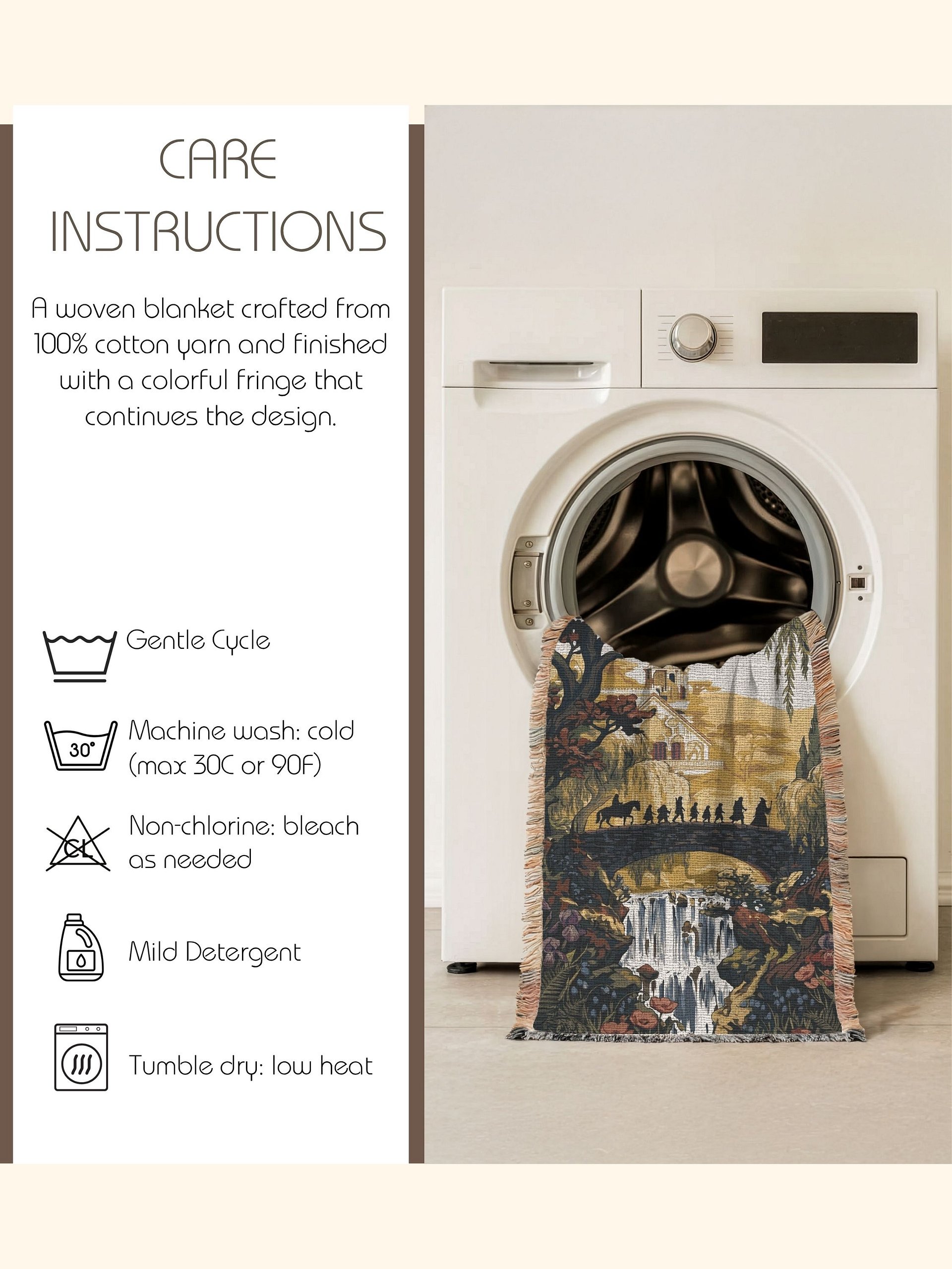 Autumn Fantasy Journey Woven Tapestry — Wizard & Travelers Bridge, Waterfall Throw Blanket product image (7)