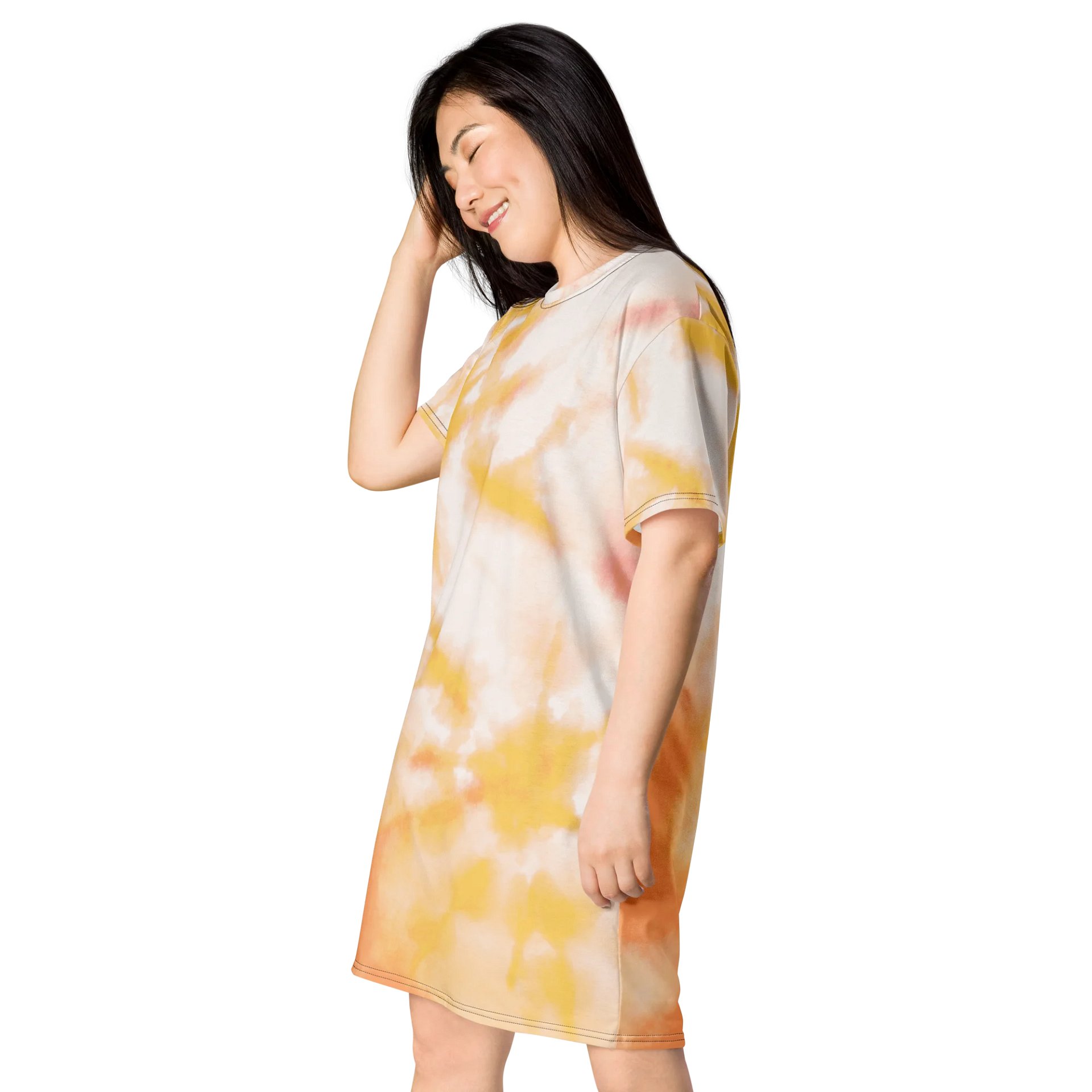 Exclusive Yellow & Orange Tie-Dye Oversized T-Shirt Dress | TDS Music product image (3)