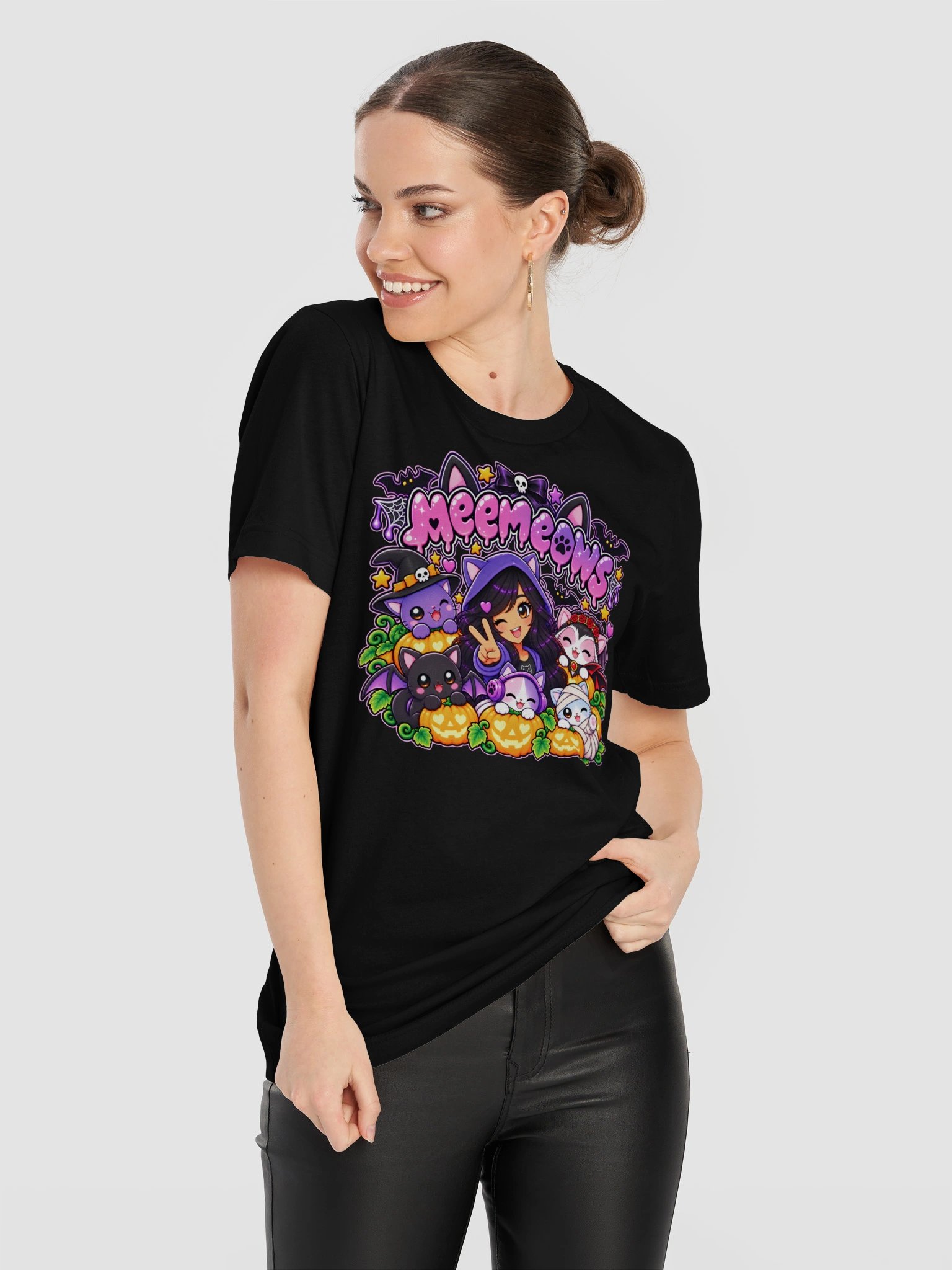 Meemeows Halloween Cat T-Shirt – Kawaii Pumpkins & Anime Girl product image (11)