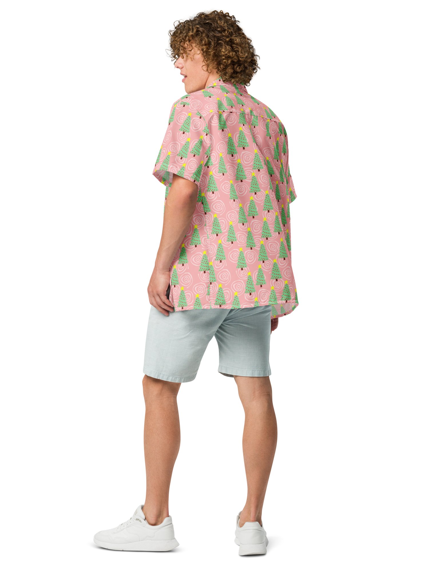 Mint Green Christmas Trees on Pink Oversized Button Down Shirt product image (5)