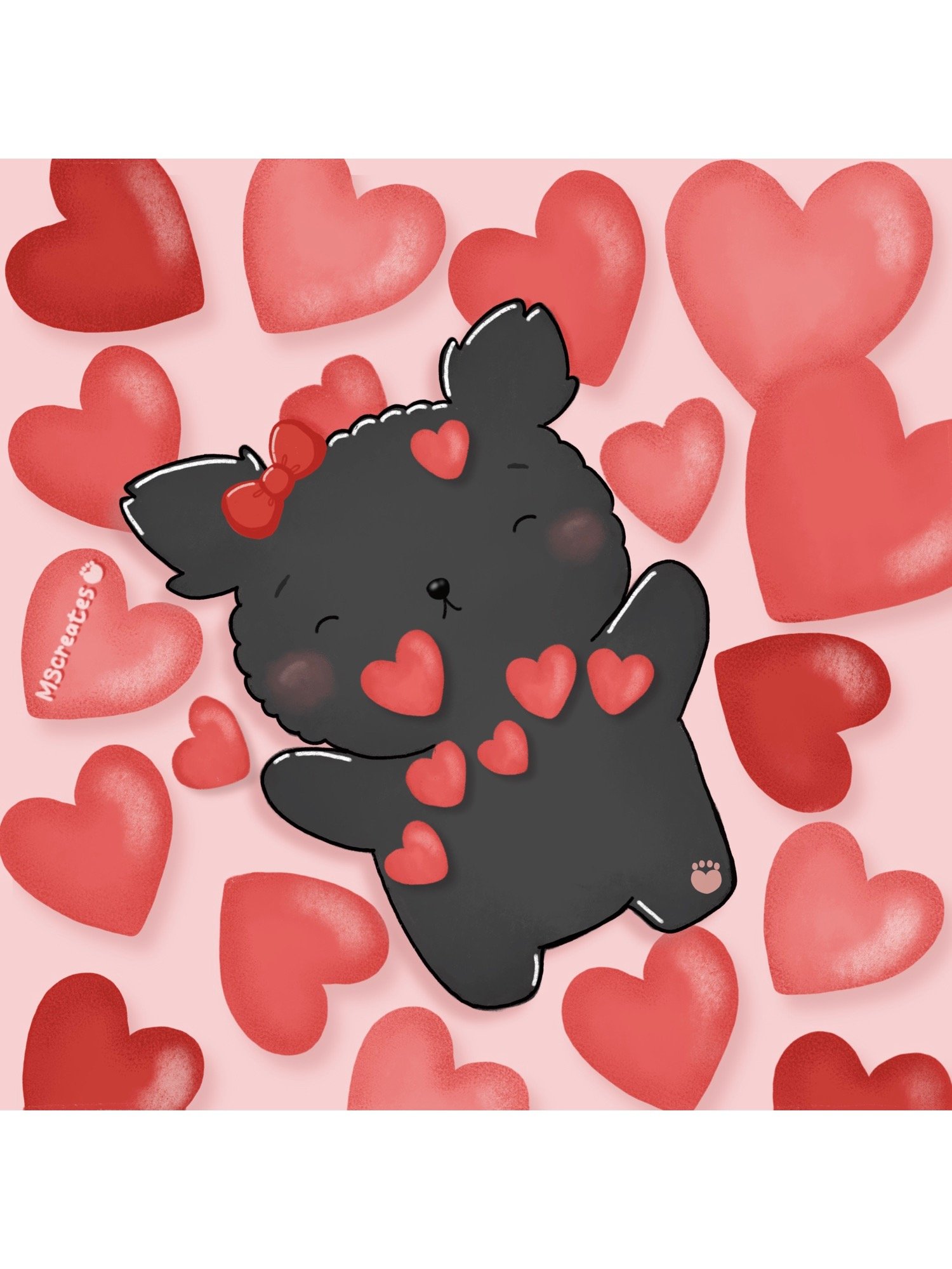 Little Black Dog Laying in a Sea of Hearts Print product image (2)