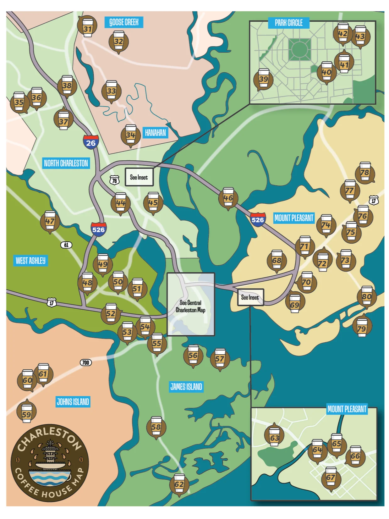 Charleston, SC 2025 Coffee House Map - Instant Digital Download product image (2)