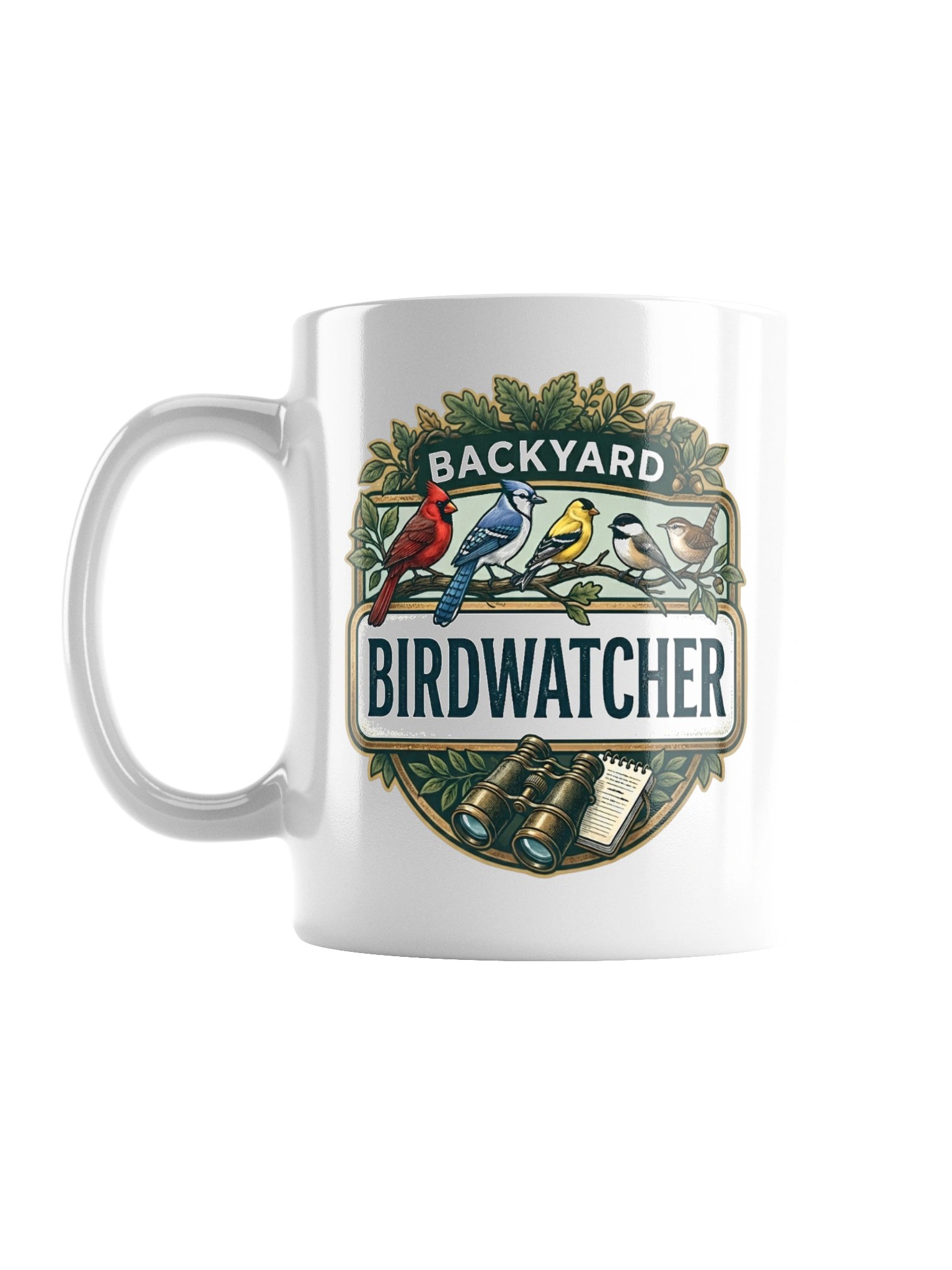 Backyard Birdwatcher Ceramic Mug – Colorful Songbird & Binoculars Coffee Cup product image (1)