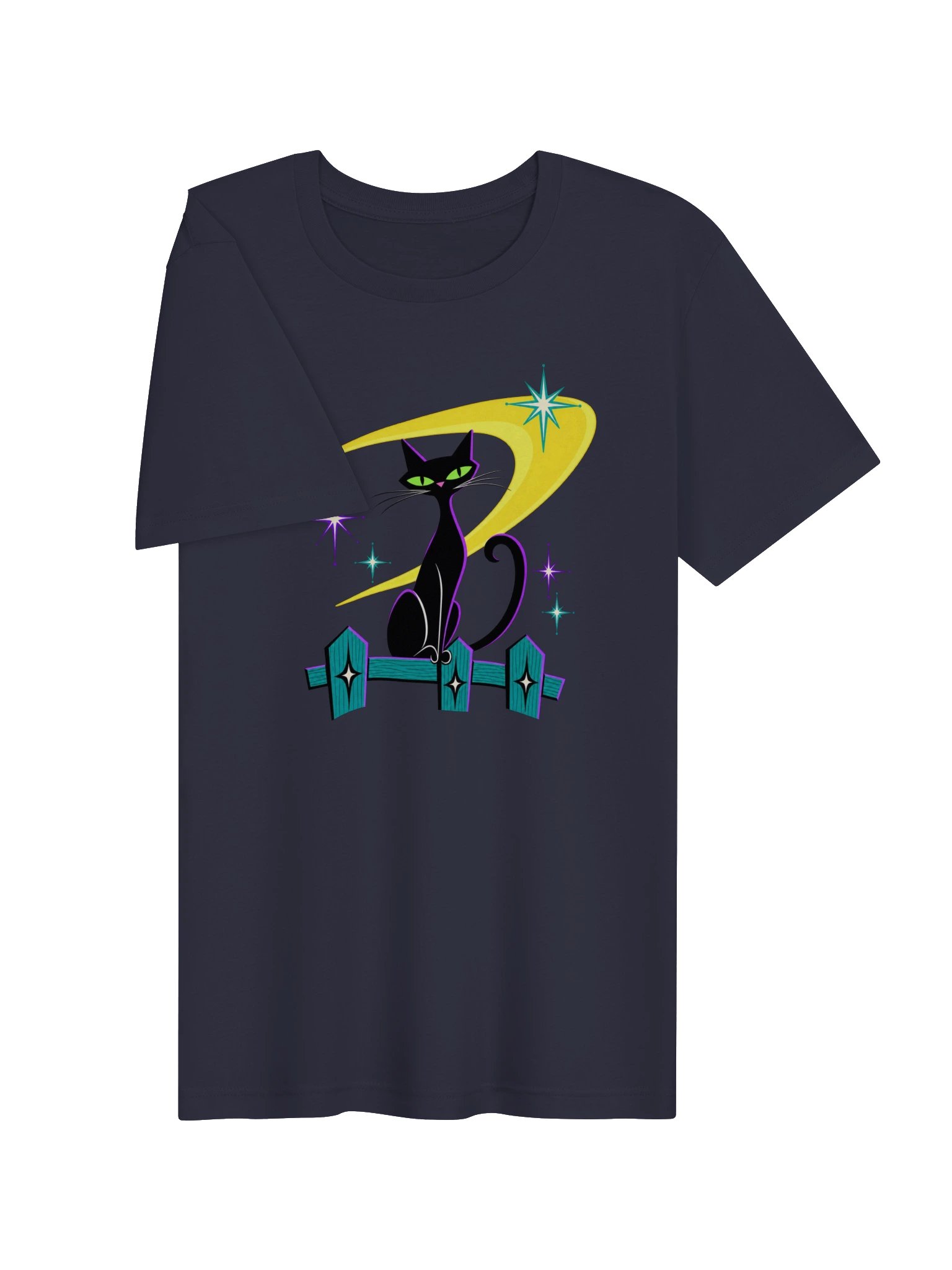 Midnight Atomic Cat Under the Moon Retro T-Shirt product image (11)