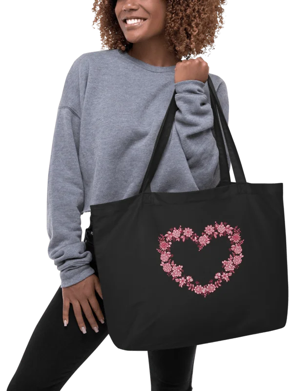Red Floral Heart Organic Cotton Tote Bag product image (1)