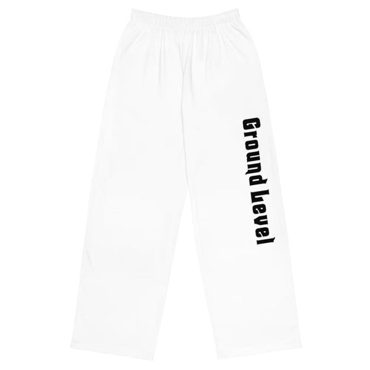 White with BLK Logo Wide Leg Joggers product image (1)