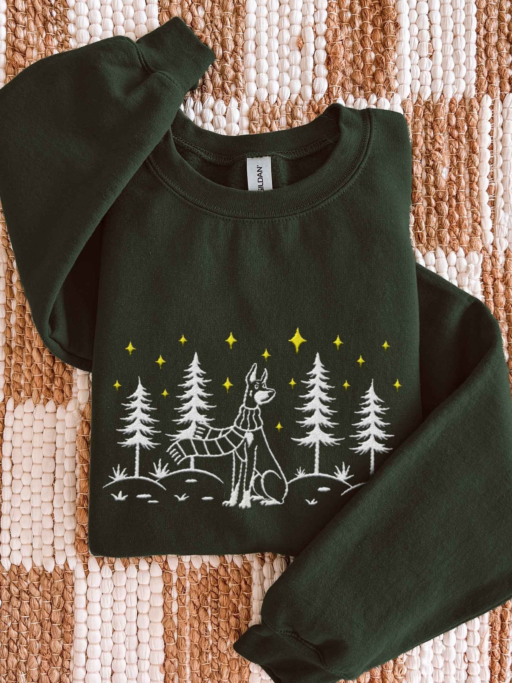 Doberman(Cropped Ears) Winter/Christmas Line Art Design Embroidered Sweatshirt product image (1)