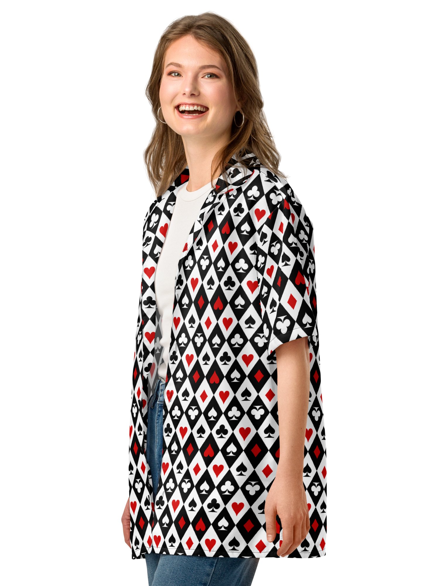Retro Playing Card Suits Argyle All-Over Print Hawaiian Shirt product image (11)