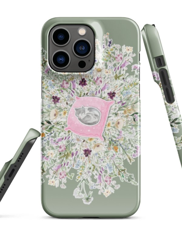 SLEEPY CAT IN FLOWERBED IPHONE CASE product image (1)
