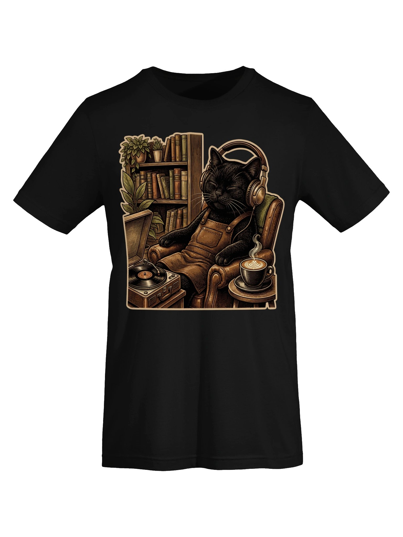Chill Cat Vintage Graphic Tee - Vinyl & Coffee Black Cat Shirt product image (18)