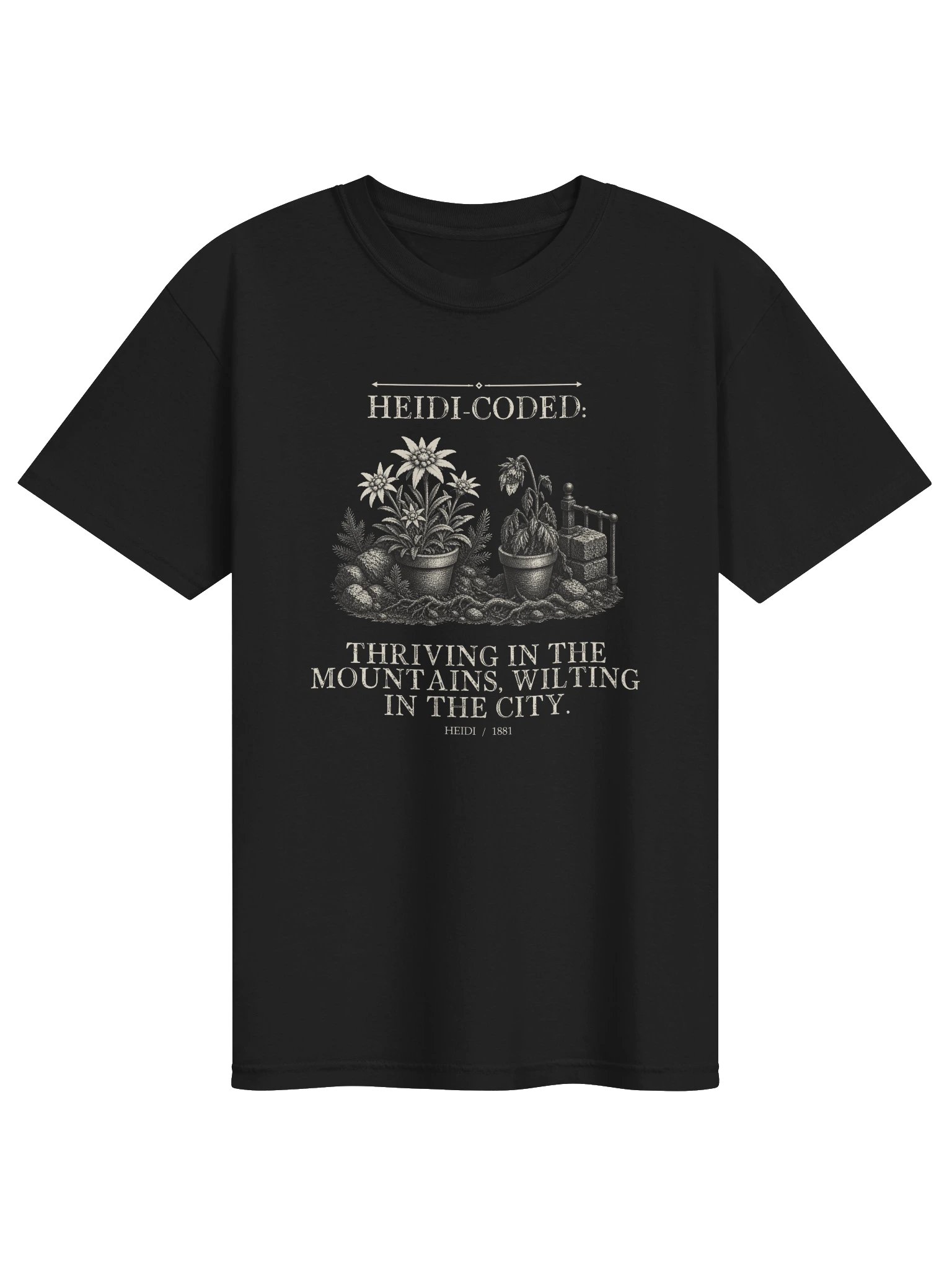 Heidi Coded Thriving Mountains Wilting City -- Heidi Tee (Dark) product image (1)