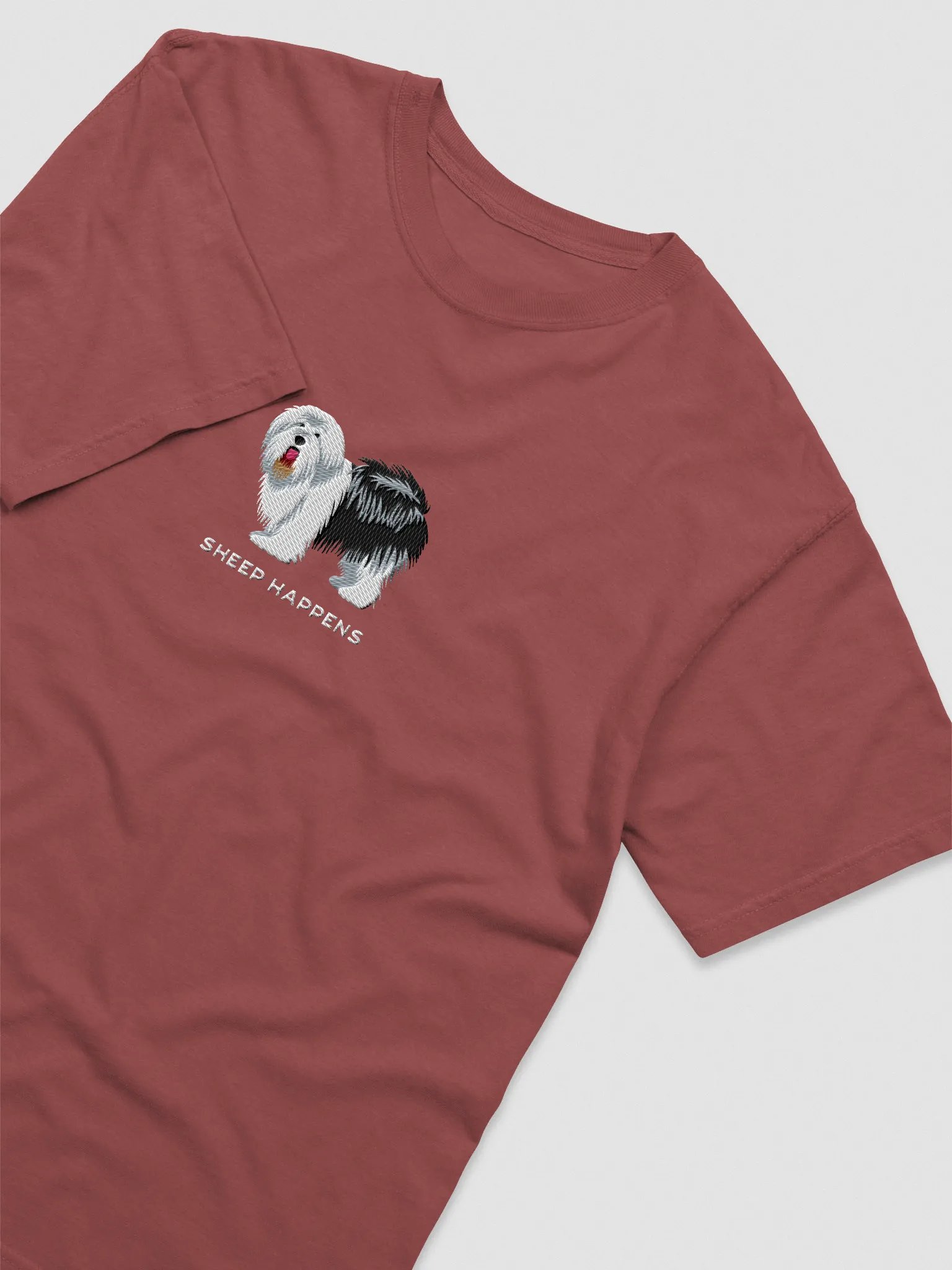 Sheep Happens T-Shirt(Embroidered) of an Old English Sheepdog(Black & White) product image (6)