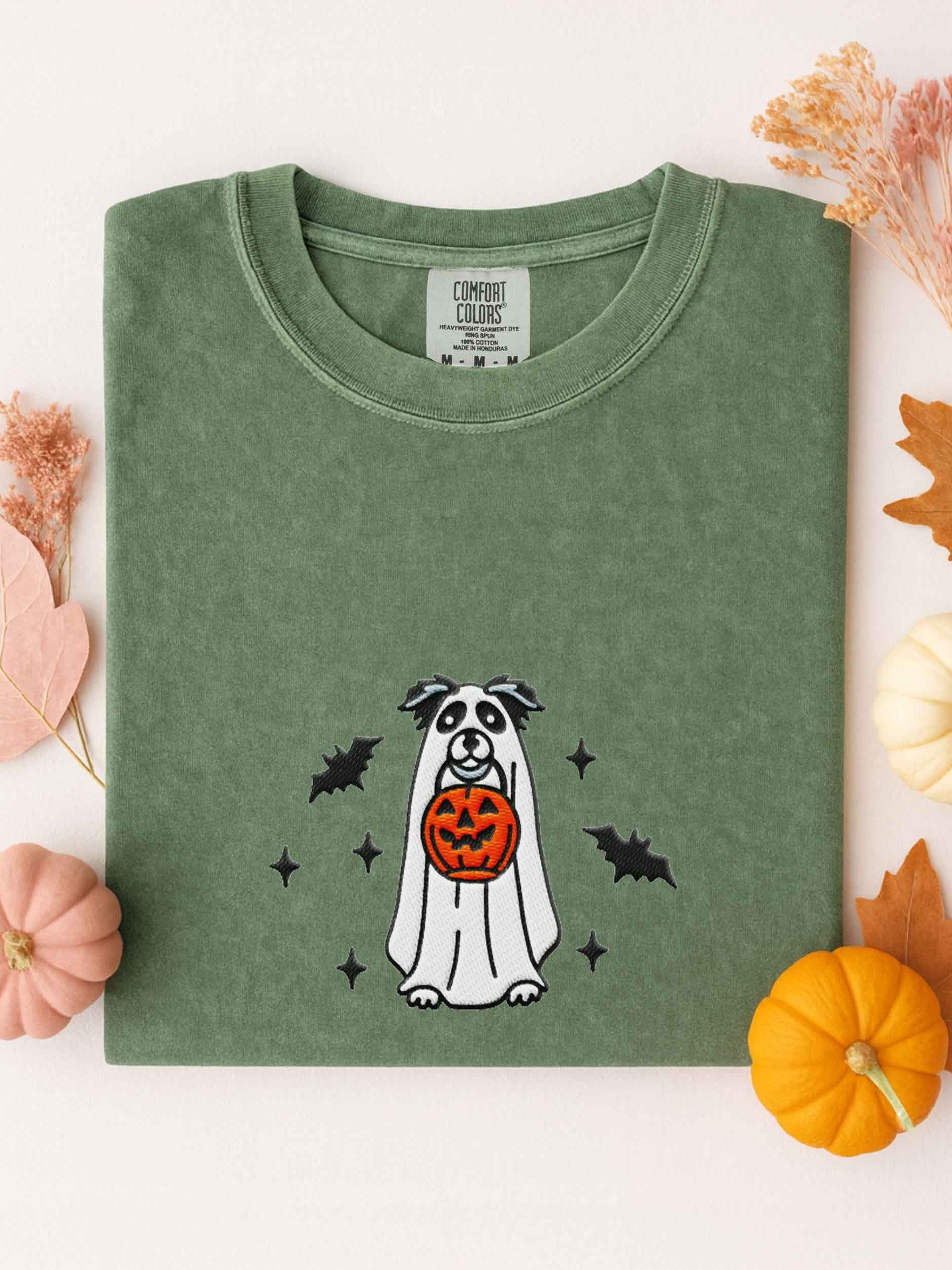 Halloween Australian Shepherd(Black & White) Embroidered T-Shirt product image (1)