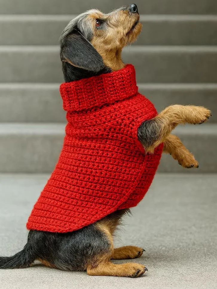 Crochet Dog Sweater PDF Pattern | Red Turtleneck Dog Coat | DIY Crochet Pattern for Small Dogs product image (2)
