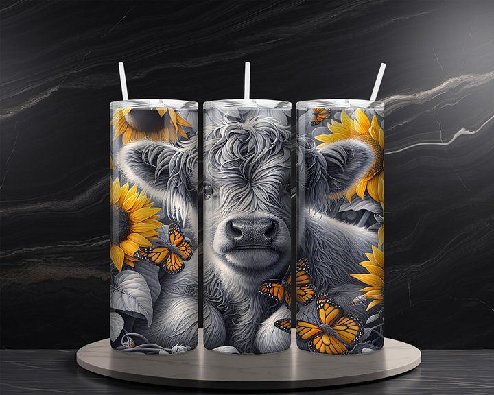 Highlander Cow 20 oz Skinny Tumbler Sublimation Design Digital Download PNG Instant DIGITAL ONLY, Baby Highland Cow Tumbler Wrap, product image (2)