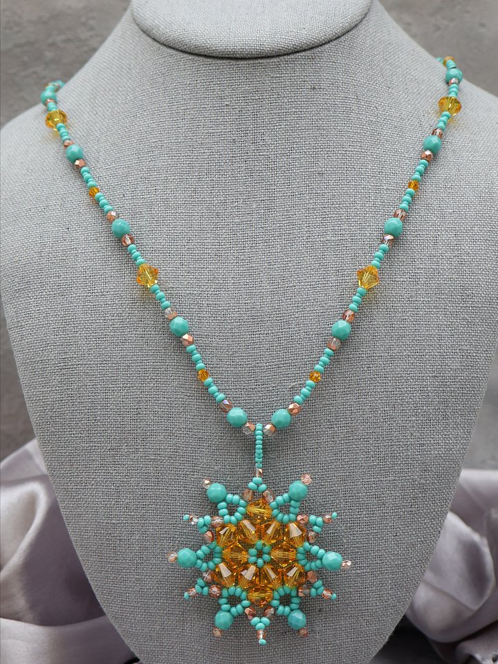 Turquoise and Yellow Swarovski Star Necklace product image (2)