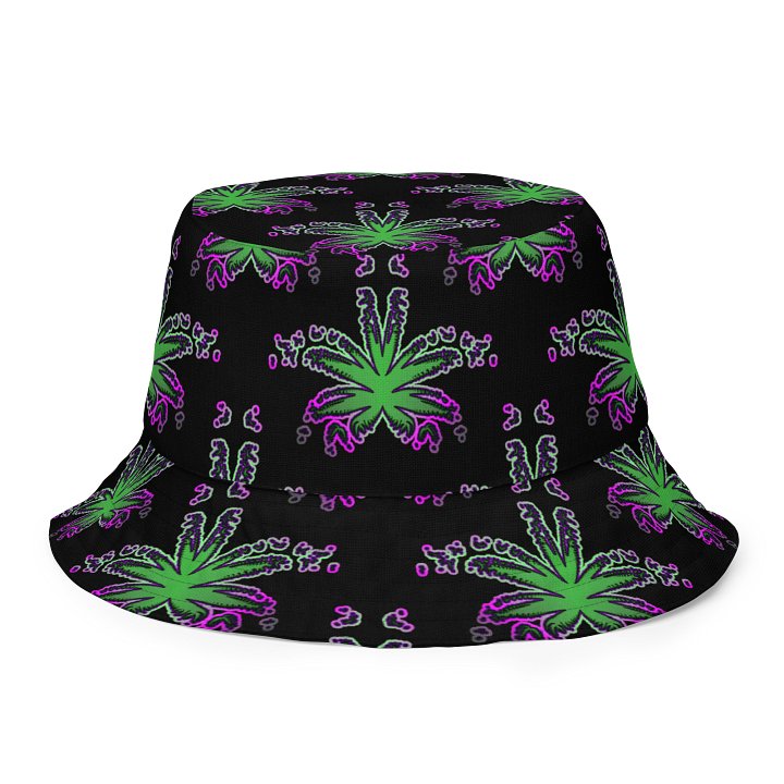 Twisted Weed Leaf Pattern Bucket Hat, Summer Stoner Style Accessory, Green Purple Black Cannabis Fashion product image (1)