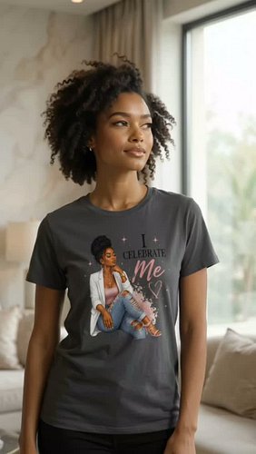 ADLEST Women's Self Love Motivational T-Shirt, I Celebrate Me Black Queen Cartoon Lady Pink Splash Heart Star Positive Quote ...