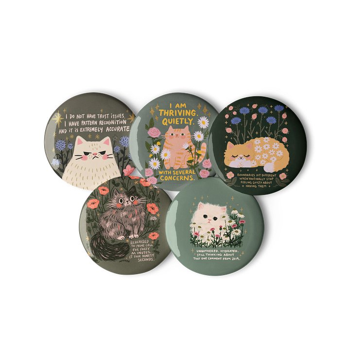 Unbothered Hydrated Cat Pin Buttons product image (3)