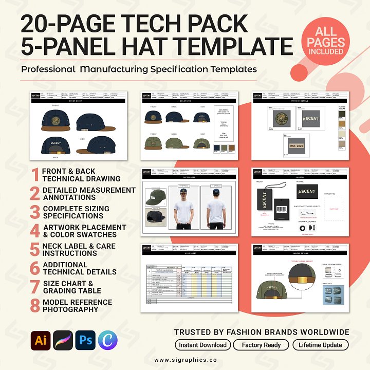 5-Panel Camp Cap Tech Pack Template product image (2)