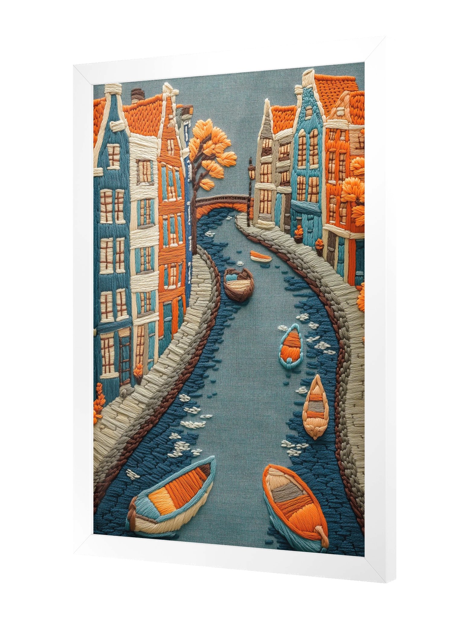 Along the Canals of Bruges | Embroidery-Style Wall Art — Framed Print product image (2)