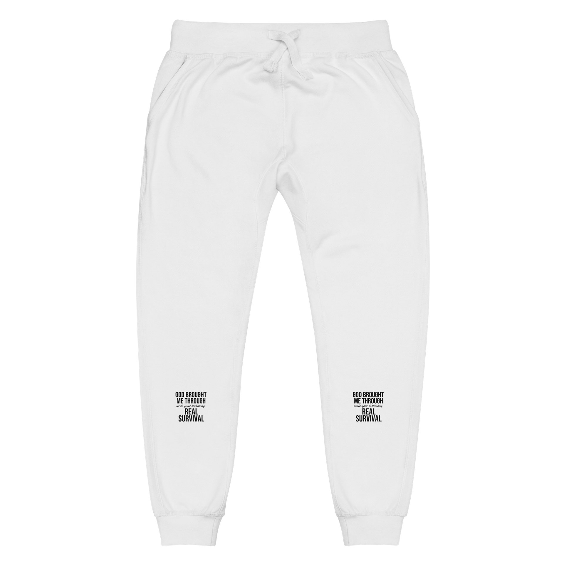 God Brought Me Through “Real Survival” White Joggers | GBMT Signature Edition product image (1)
