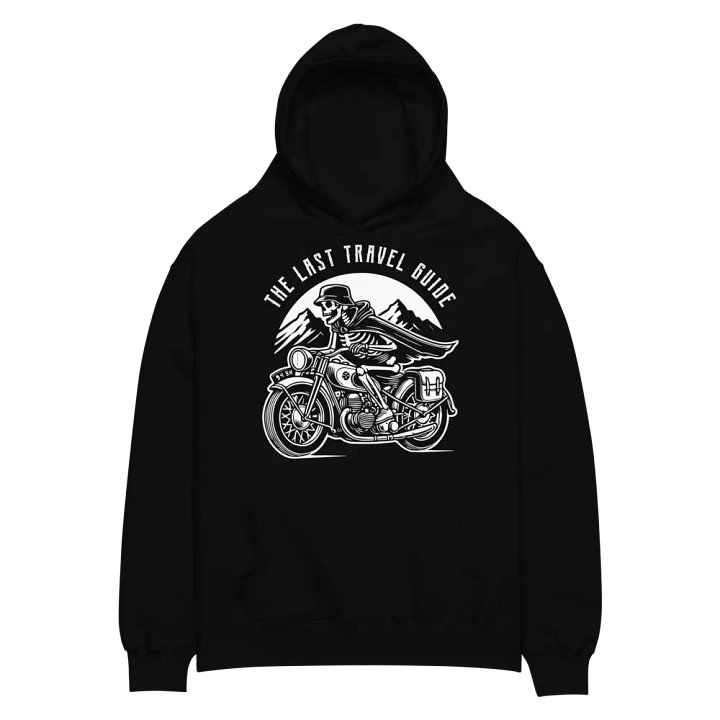 Vintage Skeleton Biker – The Last Travel Guide Emblem Premium Hoodie product image (2)