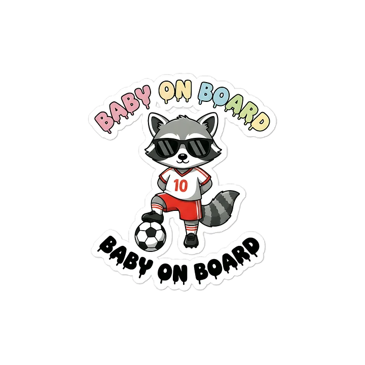 Funny Raccoon Soccer Baby on Board Sticker - 5x5 Weatherproof Vinyl Car Decal - Cute Raccoon Soccer Mom and Soccer Dad Gift product image (1)
