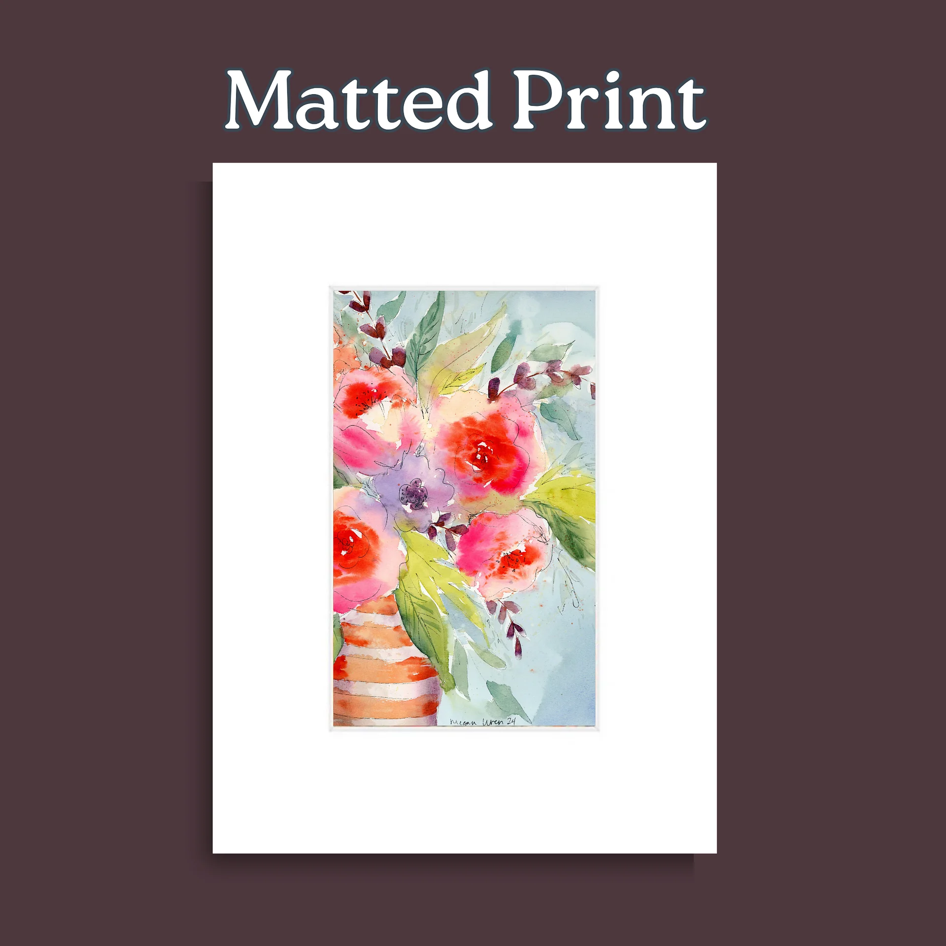 Floral Watercolor Print - Orange Striped Vase product image (10)