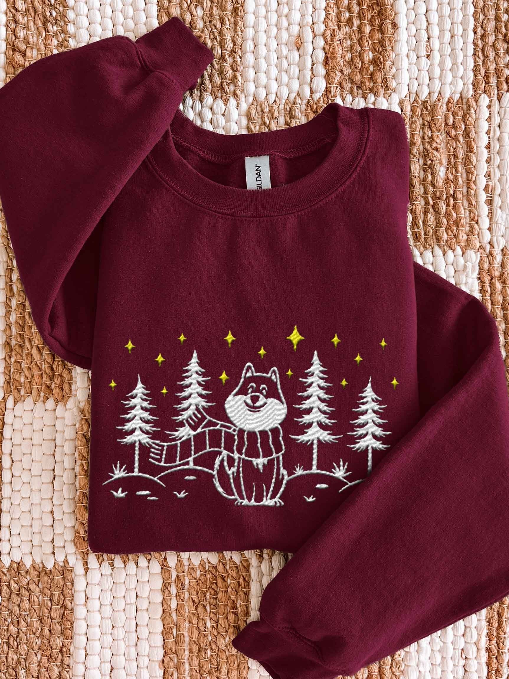 Shiba Inu Winter/Christmas Line Art Design Embroidered Sweatshirt product image (1)