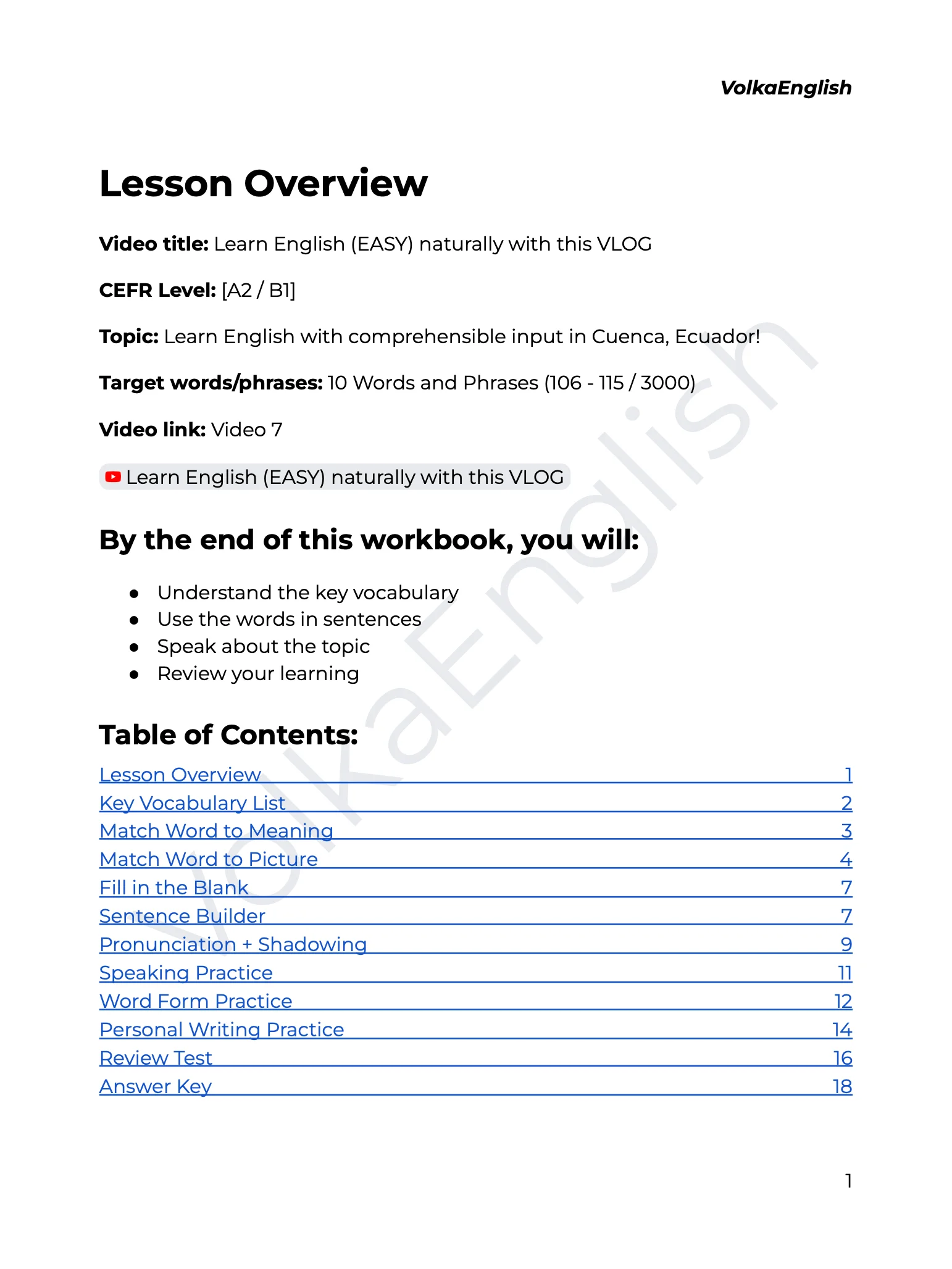 Learn English (EASY) naturally with this VLOG - Video 7 Study Pack product image (2)