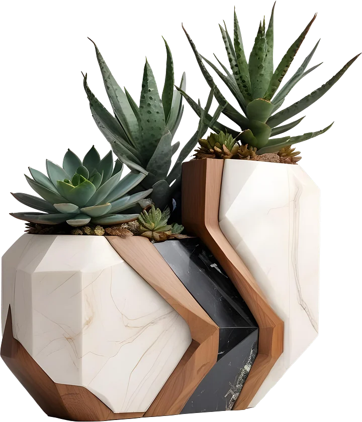 Earthly Symphony – Geometric Succulent Duo Vase PNG product image (1)