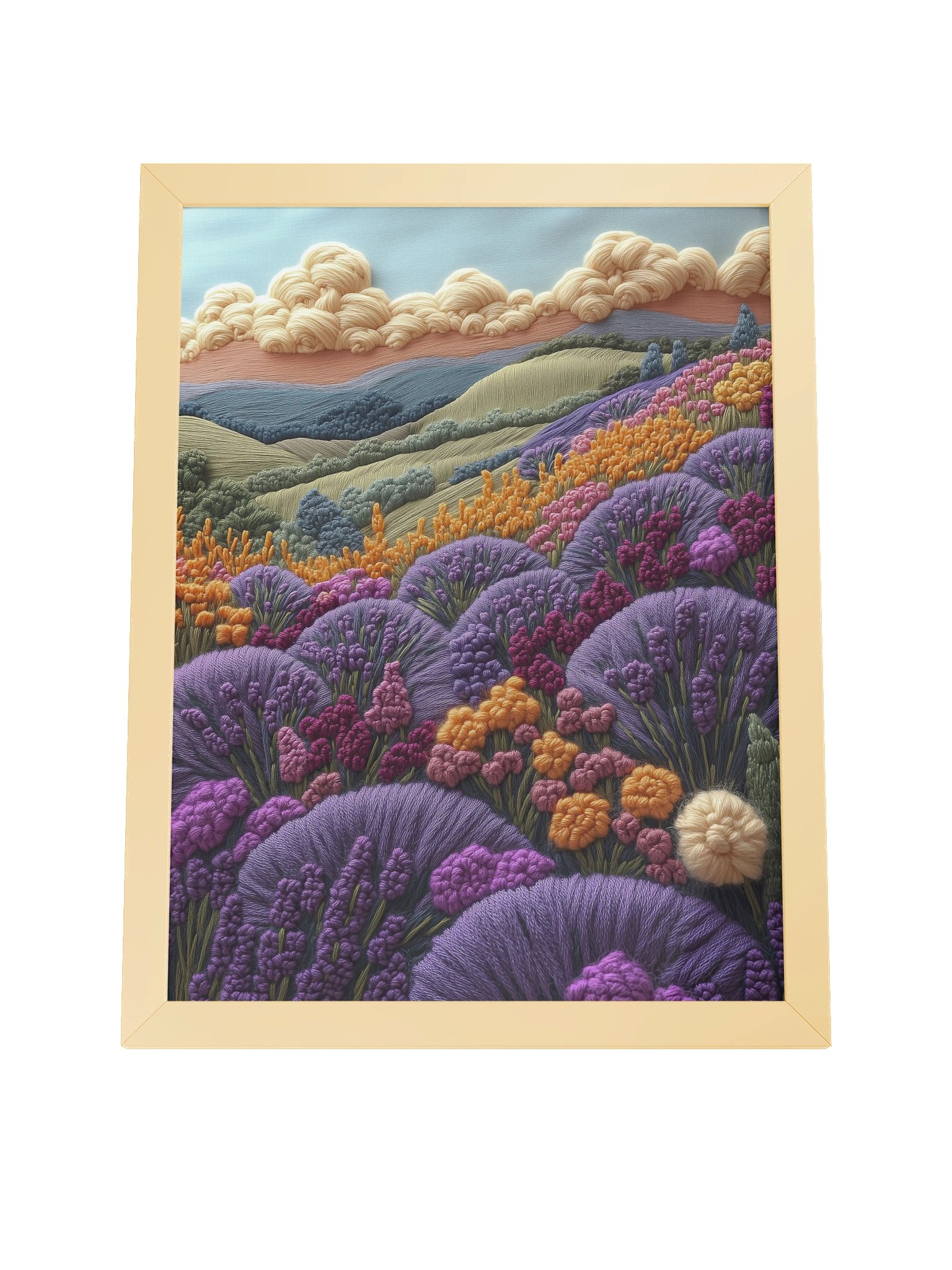 Summer Fields of Hokkaido | Embroidery-Style Wall Art — Framed Print product image (4)