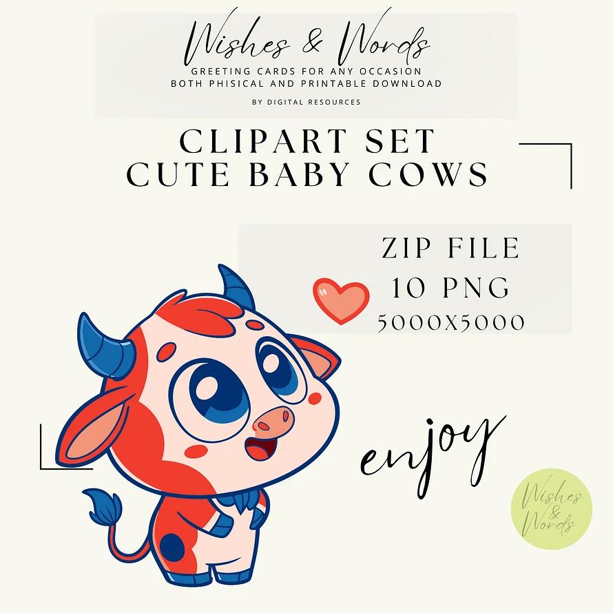 Clipart set - Cute Baby Cows