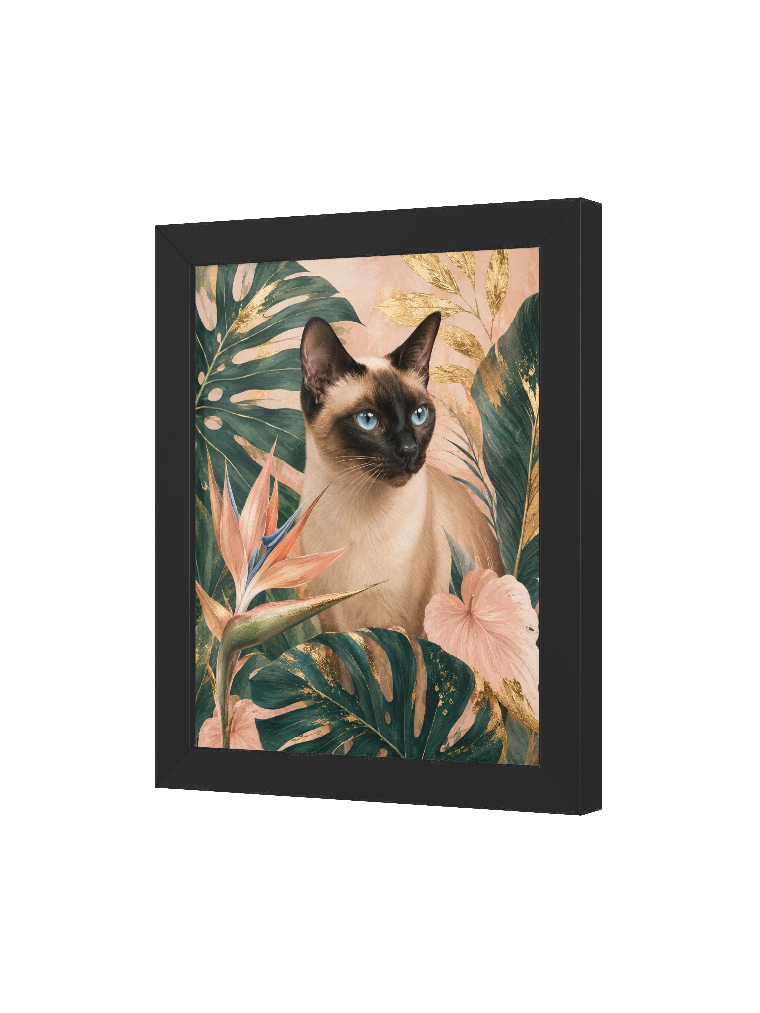 Blue-Eyed Siamese Cat Floral Framed Poster product image (3)