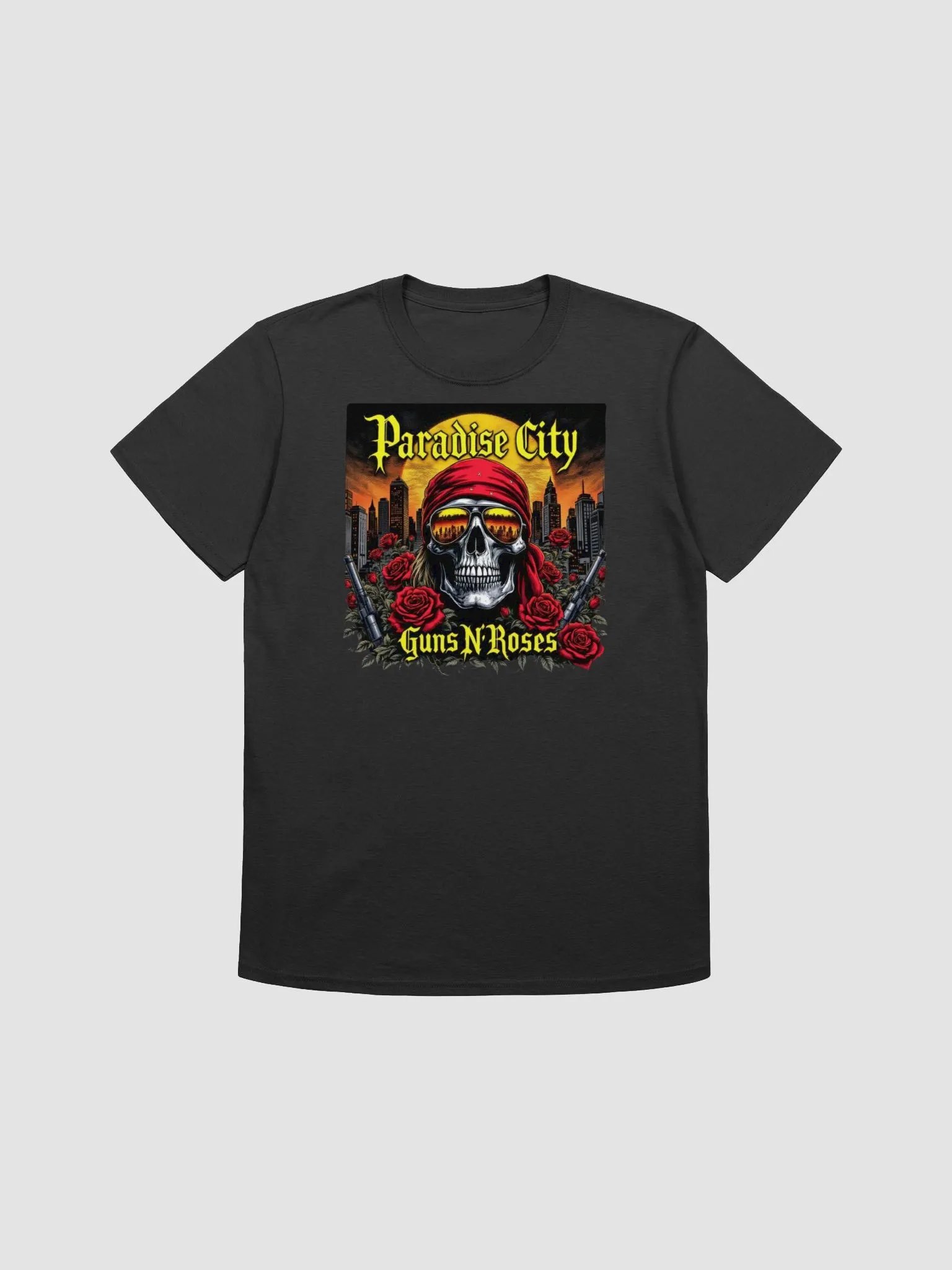 Guns N’ Roses Paradise City T-Shirt | Skull, Roses & City Skyline Rock Graphic Tee | 80s Hard Rock Streetwear product image (3)