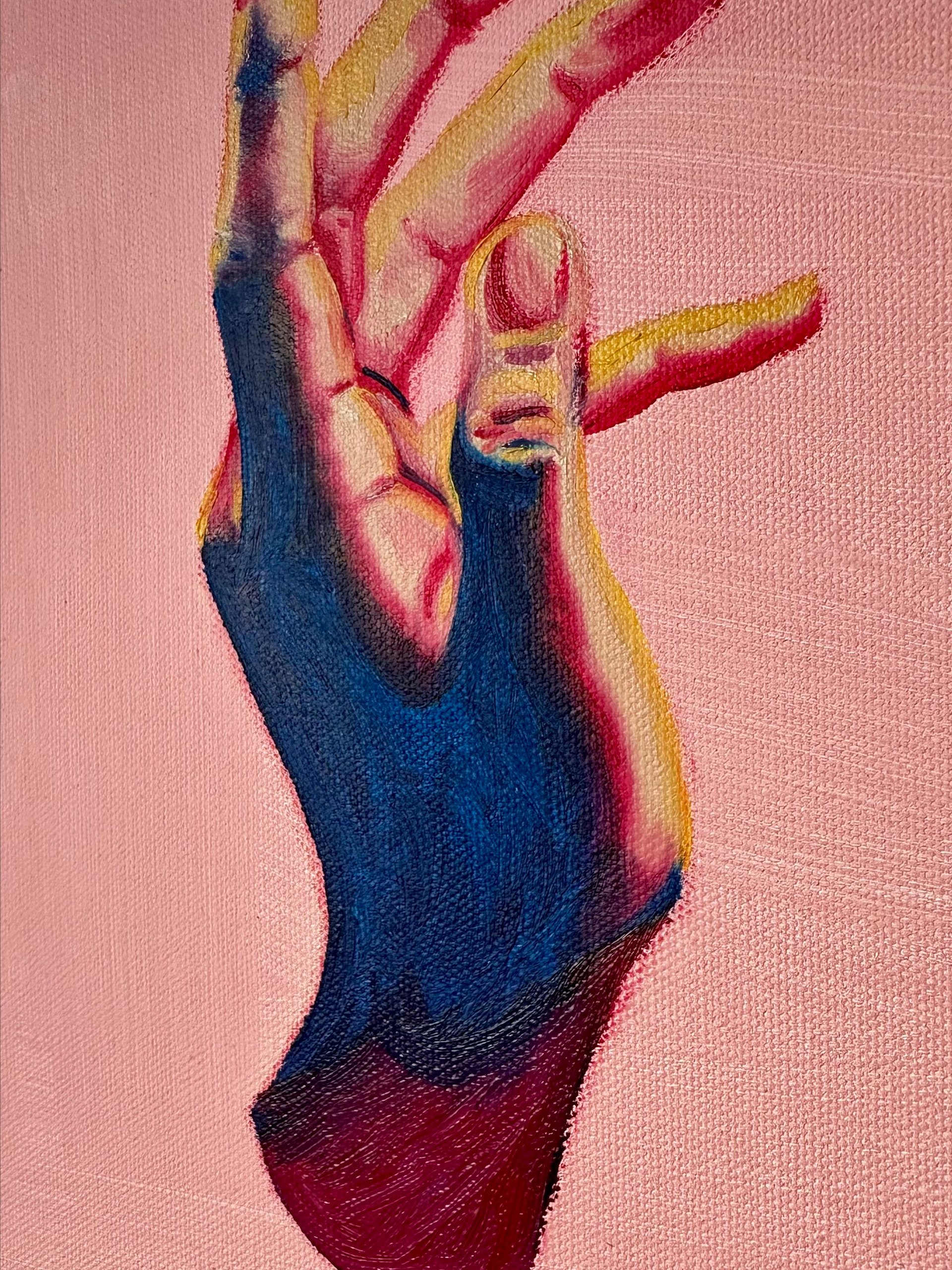 ’hold on’ hands on pink original oil on canvas painting product image (1)