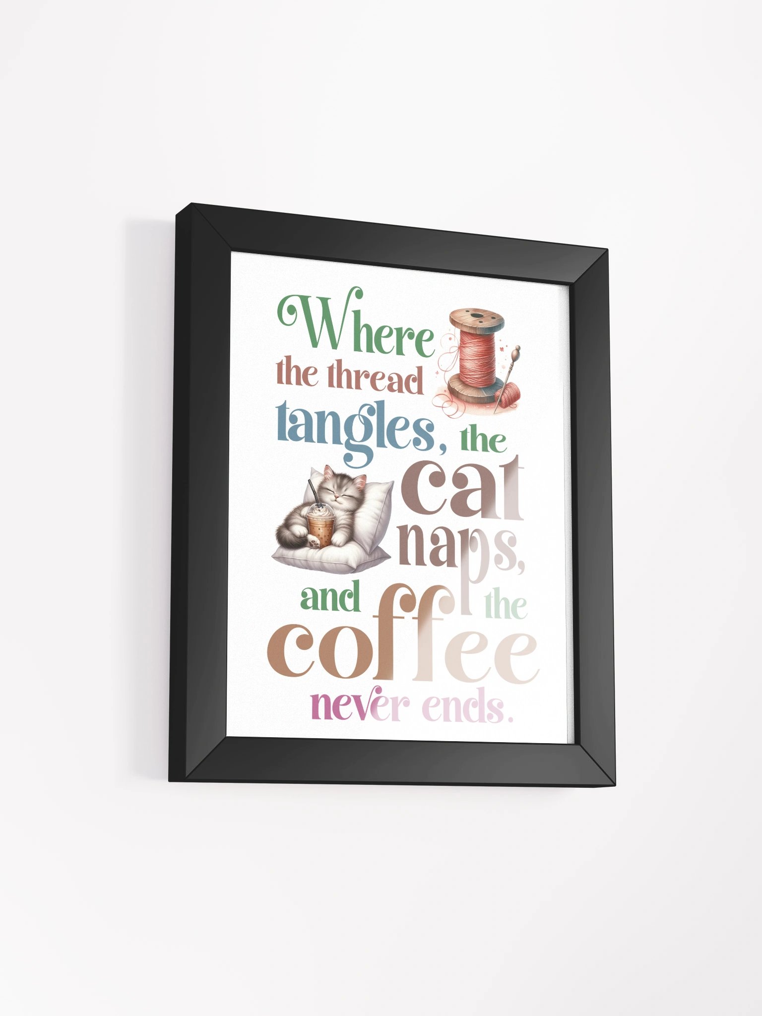 Whimsical Thread Tangles Cat Naps Coffee Poster product image (31)