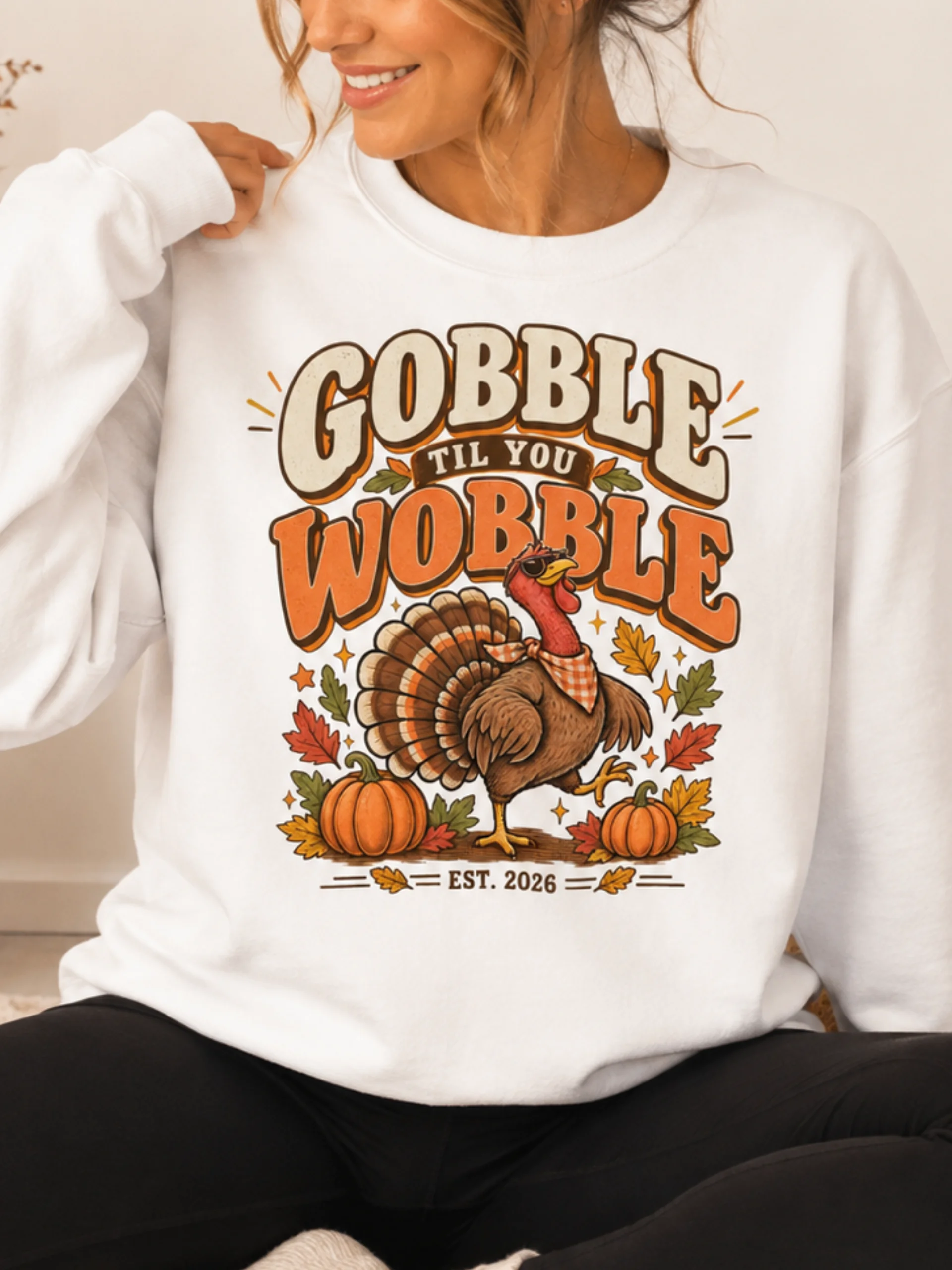 Gobble Til You Wobble Thanksgiving Sweatshirt | Cozy Autumn Crewneck product image (1)