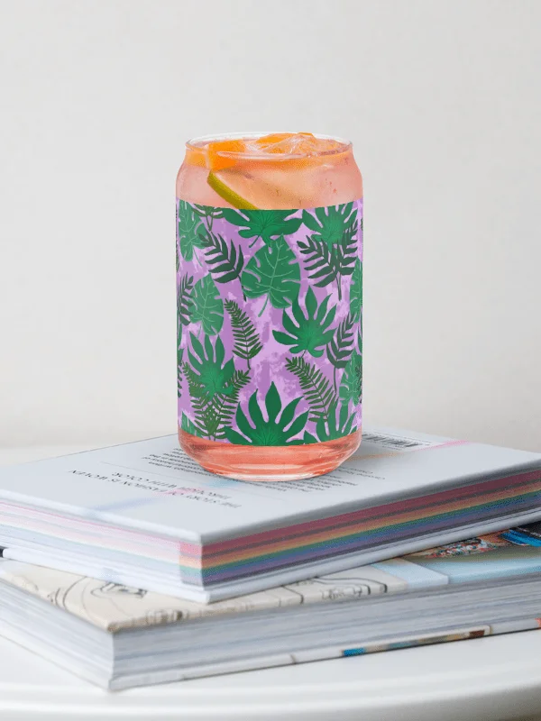 Jungle Leaves- Purple Background Glass Tumbler product image (1)